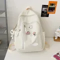 Sac à dos minimaliste en toile blanc crème grande capacité avec broches de dessin animé - Sac Unique / Blanc