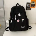 Sac à dos noir minimaliste de grande capacité avec écussons de dessins animés mignons - Sac Unique / Noir