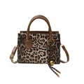 Fashionable leopard print tote bag with brown handles and adjustable shoulder strap - With Pendant / Brown