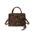 Leopard print crossbody handbag with brown leather handles and gold knot charm - With Pendant / Coffee