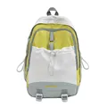 Japanischer Colorblock-Rucksack in Weiß, Gelb und Grau mit LIANGKU-Stickerei-Detail - Einzelne Tasche / Gelb