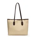 Grande borsa tote vintage crema con manici marrone scuro e trama in ecopelle - Bianco