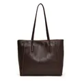 Borsa tote capiente minimalista in morbida pelle marrone scuro con spalline sottili - Marrone