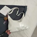 Minimalist off-white hobo bag in soft PU leather with cute brown teddy bear pendant - With Pendant / White