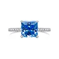 3 karaat prinses geslepen blauwe moissanite ring met diamanten in 925 zilver - Maat 5 / Licht Koningsblauw