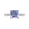 Zilveren ring met princess cut roze moissanite, pavé-zetting en GRA-certificaat - Maat 5 / Lichtpaars