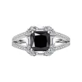 Detail view of 2-carat princess cut black moissanite ring set in S925 sterling silver - Size 5 / Black