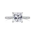 Luxe prinses geslepen moissanite ring met zijsteentjes in zilveren zetting - Maat 5 / Wit