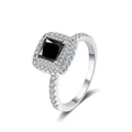 Luxury 925 sterling silver halo ring with princess cut black moissanite and micro pavé - Size 5 / Black