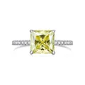 Elegante 3ct prinsesgeslepen gele moissaniet ring met micro-geplaveide zilveren band - Maat 5 / Citroengeel