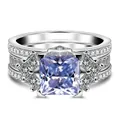 Set anello in argento S925 con moissanite lavanda 3ct taglio princess e micro pavé - Viola Chiaro