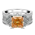 Set di 3 anelli in argento S925 con moissanite arancione 3 carati taglio princess GRA - Champagne