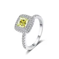 Luxury 925 sterling silver princess cut yellow moissanite halo ring for women - Size 5 / Lemon Yellow