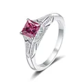 Elegant S925 silver ring featuring a square pink moissanite with vintage filigree details - Size 5 / Pink