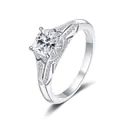 Elegant S925 sterling silver princess cut moissanite ring shown from a 45-degree angle - Size 5 / White