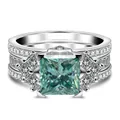 Set nuziale moissanite taglio princess in argento S925 con certificato GRA - Misura 5 / Verde petrolio