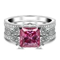 Anello in argento S925 con moissanite rosa da 3 carati taglio princess e diamanti - Misura 5 / Rosa