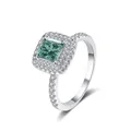 925 silver halo ring with a square-cut green moissanite and pave-set accents - Size 5 / Teal
