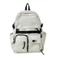 Witte minimalistische Japanse schoolrugzak met meerdere vakken en zwarte accenten - Enkele Tas / Wit