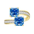 Bague Toi et Moi en or avec moissanite bleue taille Asscher et diamants baguette - Bleu Roi Clair
