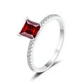 Princess cut red moissanite ring in 925 sterling silver with micro-pave diamonds - Size 5 / 1 ct / Garnet Red
