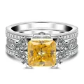 Set di due anelli in argento S925 con moissanite gialla da 3ct e pavé di diamanti fini - Misura 5 / Giallo Oro