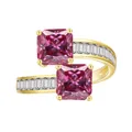 Bague dorée avec double moissanite rose taille Asscher et pierres latérales baguette - Rose