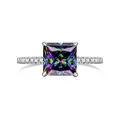 Prinses geslepen moissaniet ring met zijstenen in 925 sterling zilveren band - Maat 5 / Regenboog