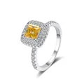 925 silver ring featuring a square princess cut yellow moissanite with halo setting - Size 5 / Gold Yellow