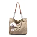 Khaki Canvas-Shopper mit Lederriemen, dekorativer Perlenkette und Wolkenanhänger - Einzelne Tasche / Khaki