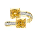 Bague bypass en argent S925 avec moissanite Asscher jaune 4 carats de 7x7mm dorée fine - Jaune d'Or