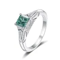 S925 silver ring with princess cut cyan moissanite and hollow pavé detailing - Size 5 / Teal