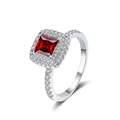 925 silver ring featuring a princess cut red moissanite and pave setting - Size 5 / Garnet Red