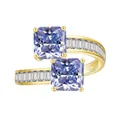 Bague luxueuse en argent S925 doré avec deux moissanites violettes de taille carrée - Taille 6 / Mauve Clair