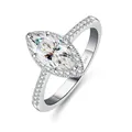 Macro detail of S925 sterling silver stamp on marquise cut moissanite ring band - Size 5 / White