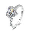 925 sterling silver heart-shaped moissanite ring with halo setting and paved band - Size 5 / White