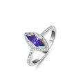 Anello in moissanite viola taglio marquise con montatura halo su fascia d'argento - Aurora boreale