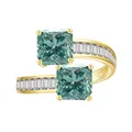 Bague plaquée or avec deux moissanites cyan de 4 carats et diamants latéraux effilés - Taille 6 / Bleu sarcelle