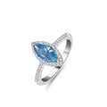 Elegante anello in argento S925 con moissanite blu taglio marquise da 1ct e halo - Blu Reale Chiaro
