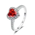 Detail view of heart-cut red gemstone ring showing S925 silver stamp and pavé diamonds - Size 5 / Red