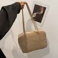 Borsa a tracolla kaki retrò in pelle scamosciata opaca con doppio manico quotidiano - Cachi