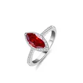 Elegante anello in argento s925 con gemma rossa taglio marquise e pavé di diamanti - Rosso granato