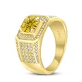 Men's S925 silver gold-plated ring with 1ct yellow moissanite and pave stones - Size 7 / Gold (Golden Yellow Main Stone)