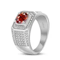 Detail of 925 sterling silver ring with oval ruby and sparkling side stones - US 7 / Garnet Red