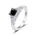 Elegant S925 silver ring with a large square black gemstone and pavé diamond accents - Size 5 / Black