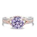 Anello bicolore in argento S925 e oro rosa con moissanite viola e pavé di diamanti - US 5 / Stile Halo Bicolore Viola (27-9-R-2CT)