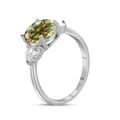 Detail of 3CT oval yellow-green moissanite ring with S925 silver stamp and side stones - US 5 / Yellow-Green