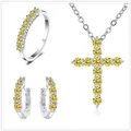 2.8CT gelber Moissanit-Schmuckset aus S925 Sterlingsilber mit Ring, Ohrringen und Halskette - Größe 5 / Zitronengelb