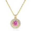 Moissanite pendant necklace with pink round gemstone and gold pavé chain for women - 1 Carat 6.5mm / Round Brilliant Cut / Pink