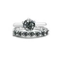 1.7CT grey moissanite S925 silver ring set with classic six-prong setting and half eternity band - Gray